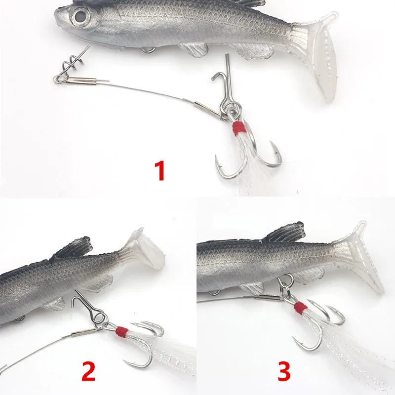 50-100 unids/lote, Señuelos de pesca blandos, cebo Stinger Spike Hook, anzuelo triple, alfileres de conexión, aguja, accesorios de bloqueo fijo, herramientas - imagen 3