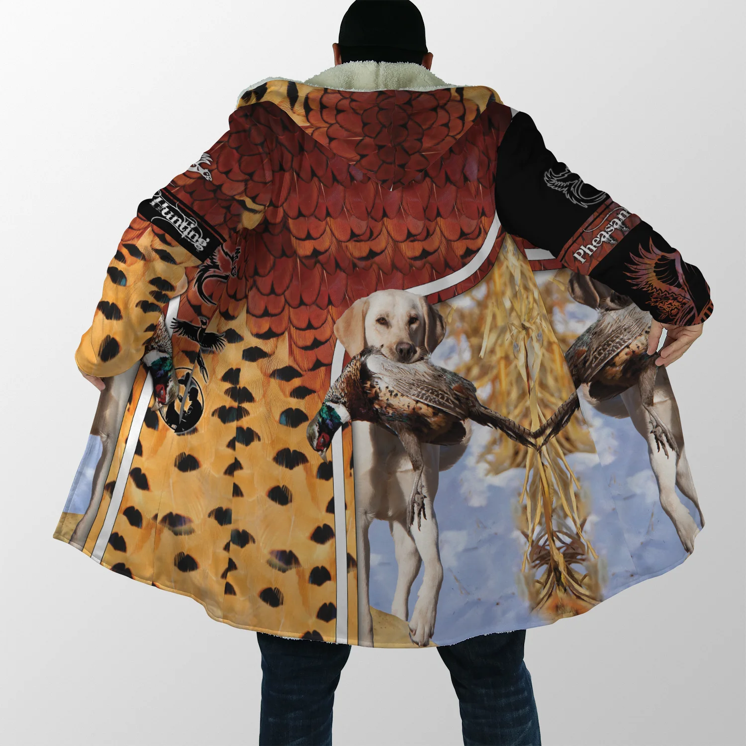 Capa de moda de invierno 2024 para hombre, capa con capucha de lana gruesa con estampado 3D de Labrador/Feasant Hunting, capa cálida informal Unisex DP10 - imagen 4
