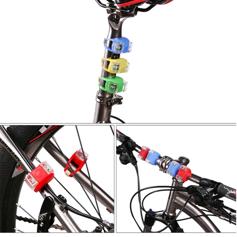 Mini luces de bicicleta de silicona a prueba de agua, luz delantera y trasera para manillar, Flash LED, lámparas de advertencia de seguridad para bicicleta con batería - imagen 5