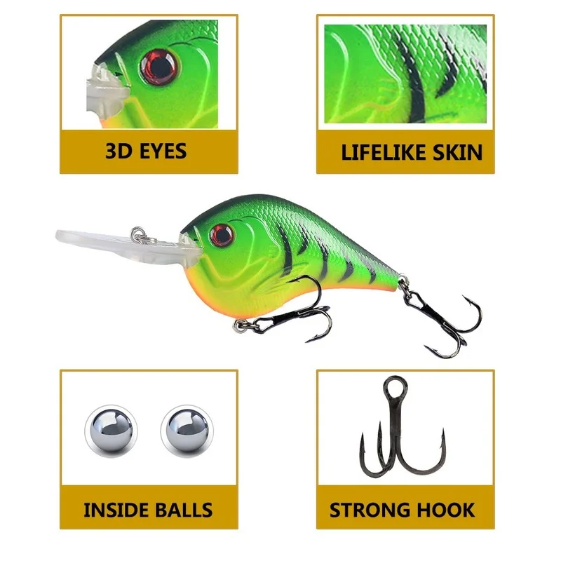 Señuelos de Pesca con manivela, cebos duros realistas, anzuelos triples, aparejos de pesca con ojos 3D, Wobblers, 10g, 9cm, 1 unidad - imagen 2