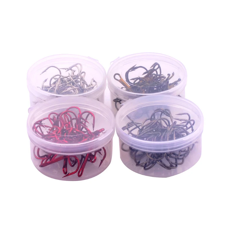 Anzuelos de pesca de acero al carbono, anzuelos triples de pesca de 4 colores, negro/marrón/Blanco/rojo, 2/4/6/8/10 #, 20 unid/caja - imagen 2