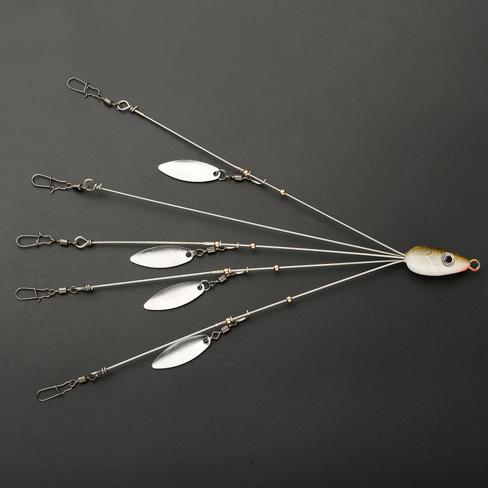 Cebo de natación con cabeza de aparejo, aparejo de señuelo de pesca de paraguas, 5 brazos, grupo de pesca de lubina, se extiende 18g - imagen 5