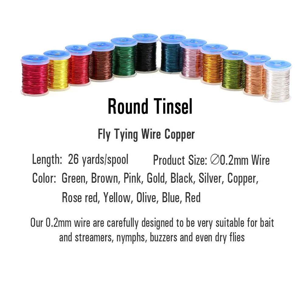 Wifreo-alambre de cobre pequeño redondo para atar moscas, 0,2mm, para ribetes, alambre Flash de peso, cepillos de doblaje corporal, Material de rosca de Metal - imagen 2