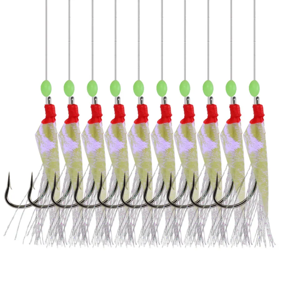 Sabiki samodur anzuelos de pesca largos, cebo de pesca de piel de pescado Real, aparejo para agua de mar, natación de aguas profundas, calamar, Saury, lubina, 10 ganchos - imagen 5