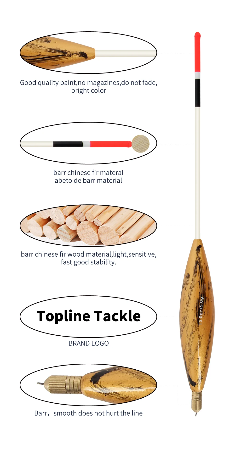 Topline8 + 2g 10 + 2g 12 + 2g juego de flotadores de pesca de tamaño mixto, accesorios de pesca de carpa, Material de madera Barguzinsky, cola larga - imagen 5