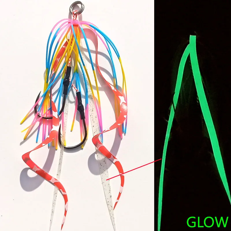 Gancho de asistencia de falda de silicona Kabura Snapper luminoso, anzuelo de Jigging, anzuelo de pesca de mar, anzuelo de plantilla, anzuelo de plantilla, Tenya Pesca, 10 piezas - imagen 2