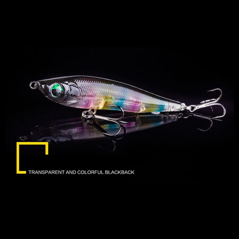 Señuelo transparente y colorido de pesca de tapa negra