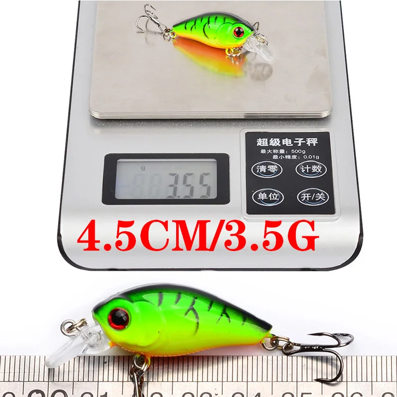 Juego de Señuelos de Pesca de pececillos, 6 piezas, colores mezclados, 4,5 cm, 3,5g, Mini manivela, Wobblers con anzuelos triples, aparejos, Kit de Crankbaits de natación Topwater - imagen 2
