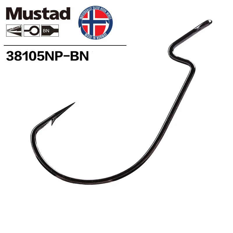 Mustad Norway Origin-anzuelo de pesca de gusano, anzuelo de plástico suave, de acero con alto contenido de carbono, a rayas, para lubina, 4 #-3/0 #,38105NP-BN - imagen 4