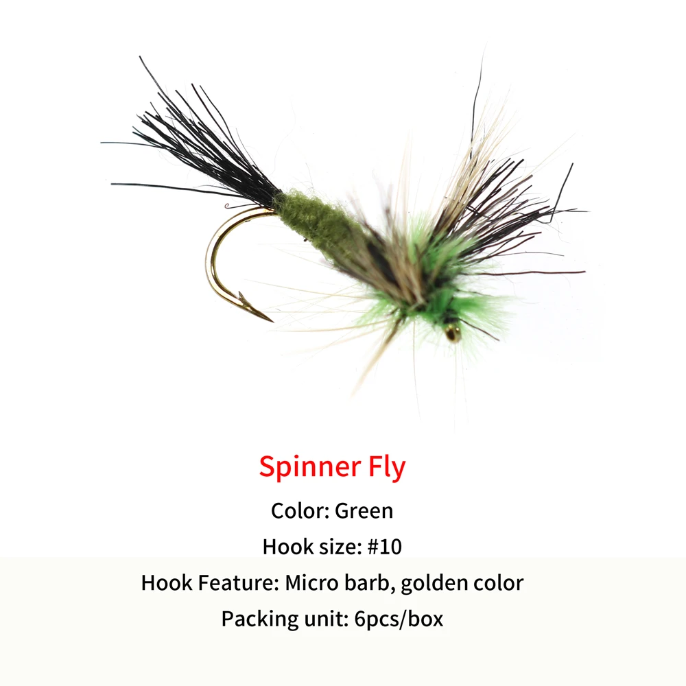 Wifreo-Spinner de pesca con mosca, 6 unidades, moscas Mayfly Spinners para pesca de trucha, 10 moscas secas, señuelo de pesca - imagen 2