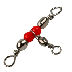 Conector T giratorio 3 vías con cuentas rojas - Accesorio de pesca