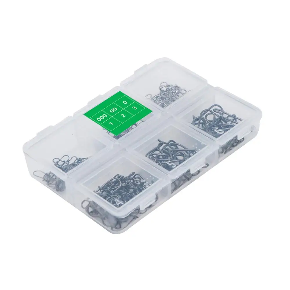 Pasador de bloqueo de gancho de acero inoxidable giratorio, 6 tamaños, anillo sólido, broches de seguridad, Conector de anzuelos de pesca, herramienta de aparejos de pesca, 120 unids/lote por caja - imagen 5