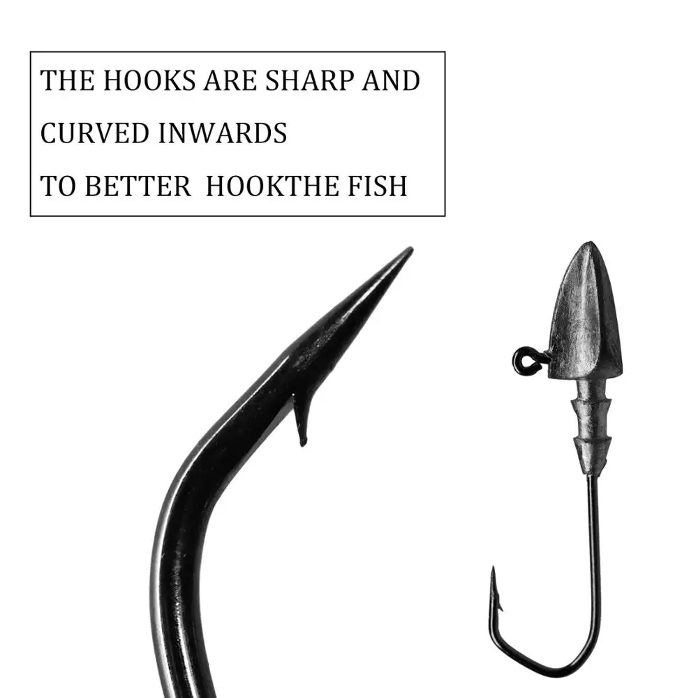 Anzuelos de cabeza de plomo de 20 piezas, 3,5g, 5g, 7g, 10g, 14g, anzuelos de púas de acero de alto carbono, anzuelos de pesca cónicos trigonales de agua dulce - imagen 5
