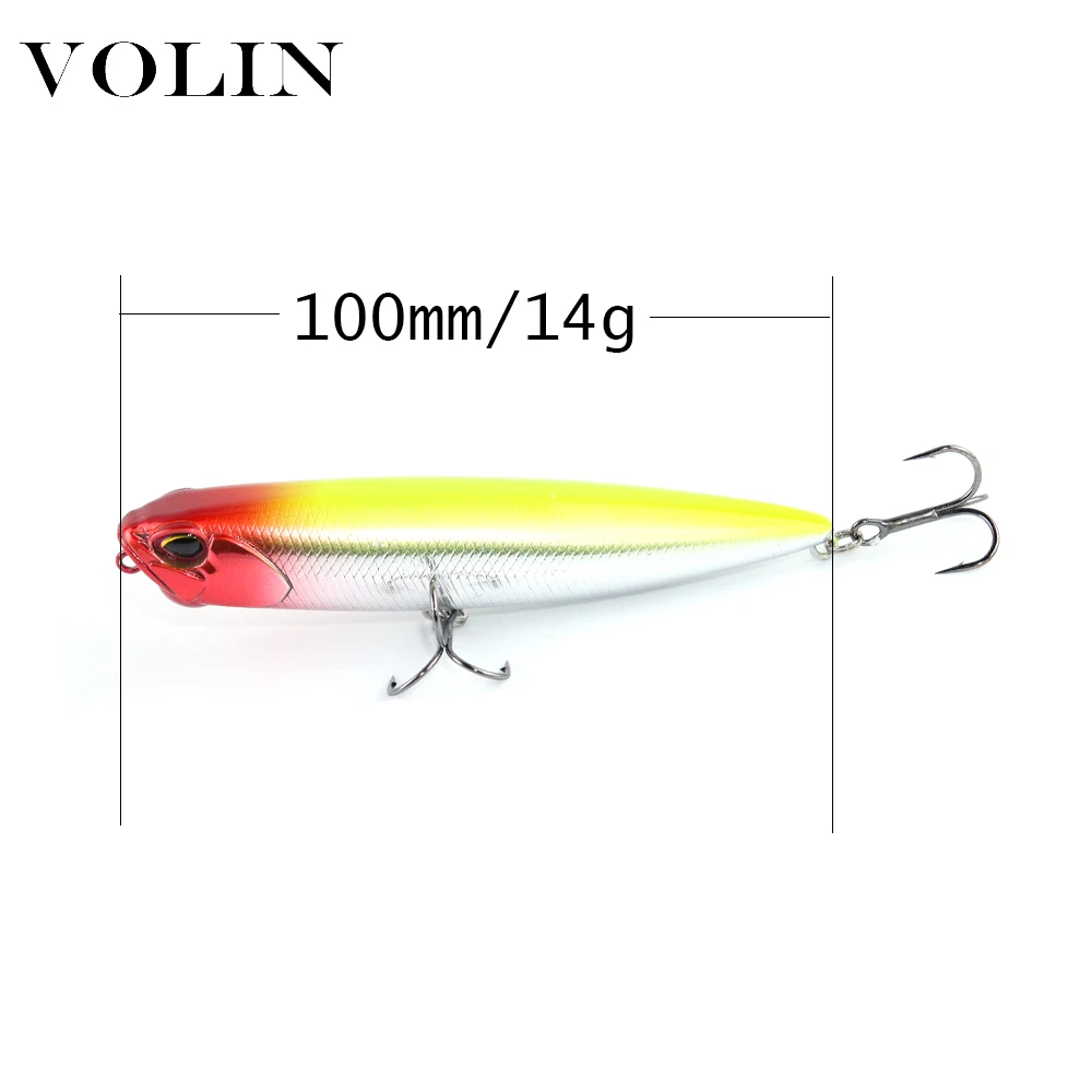 VOLIN-señuelo duro de Pesca, lápiz flotante Topwater, 100mm, 14g, cebo duro Artificial, aparejos de Pesca, novedad, 1 ud. - imagen 2