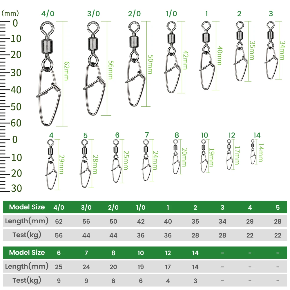 DNDYUJU-Pin conector de pesca, 50 piezas, 6 #-14 #, rodamiento de acero rodante, señuelo de anzuelo de pesca, accesorios de conversión americana - imagen 2