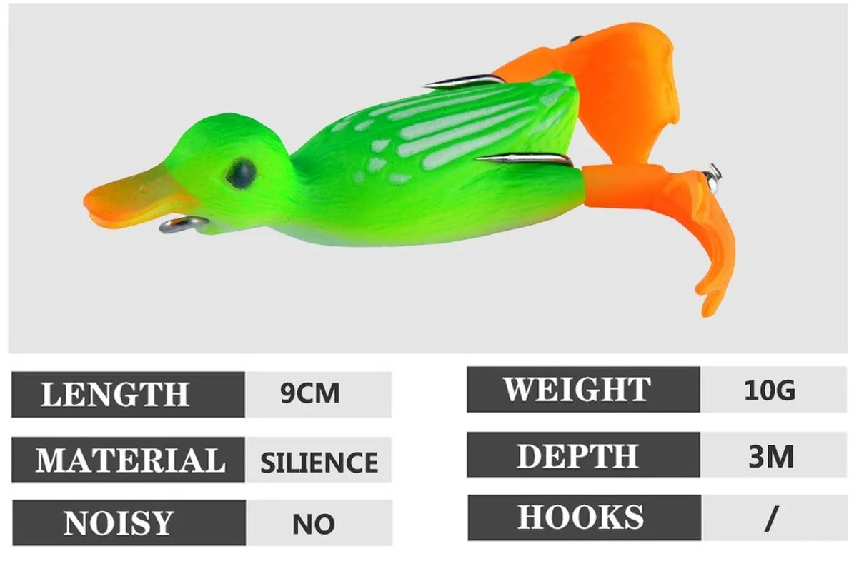 Señuelos de Pesca de pato de doble hélice, cebo suave de rana Ducking, 9cm, 10g, ojos 3D, aparejos de lubina Artificial, 1 ud. - imagen 5