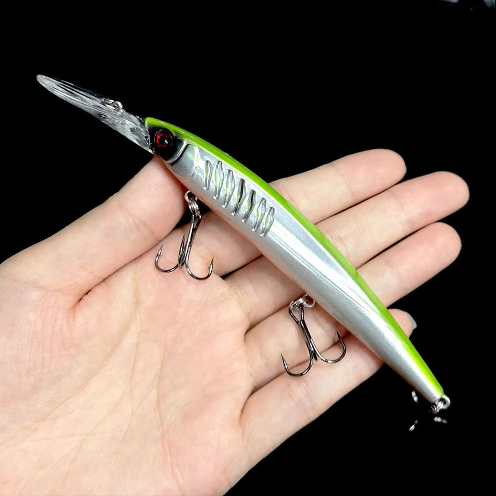 Hengjia, 1 Uds., 15cm, 12,5g, pececillo grande, Wobbler de pesca para buzo profundo con 3 anzuelos triples afilados, cebo duro Artificial, aparejos de pesca - imagen 4