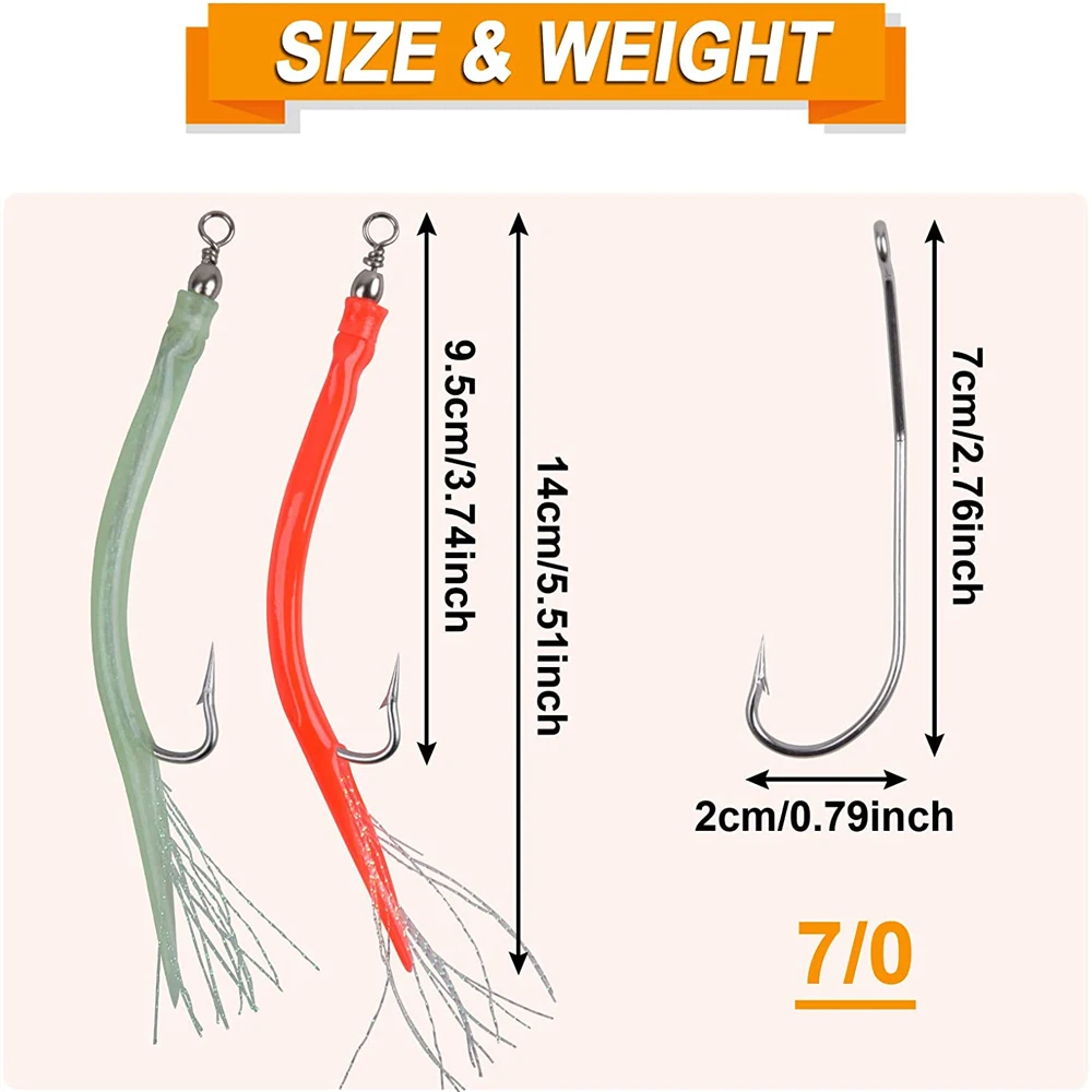 Anzuelo de pesca con púas de pulpo, anzuelo de tubo de Anguila, señuelos de tubo aparejos de pesca de lubina, aparejos de mar, 10 unids/lote por caja - imagen 3