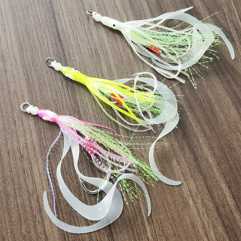OBSESSION HK018 2/0 plantilla de calamar y pulpo señuelo de pesca suave pesca en el mar brillo Lumious plantilla lenta falda de silicona ayuda anzuelo de Jigging - imagen 4