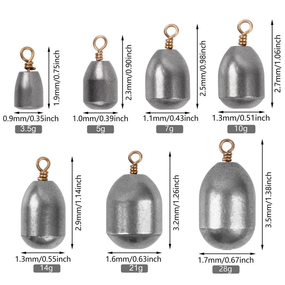 Plomos de pesca de hierro, pesas de tiro, para aparejos de pesca de agua dulce y salada, 54 unids/caja, 3,5g/5g/7g/10g/14g/21g/28g - imagen 3