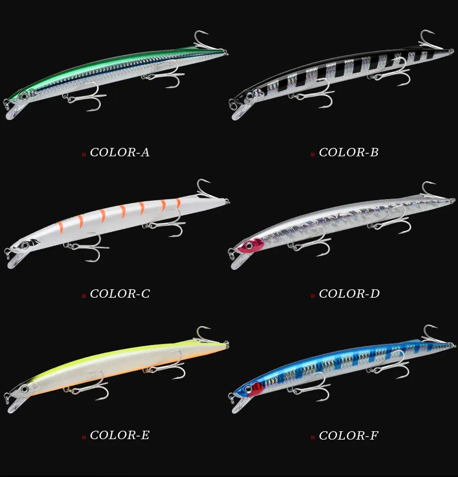 Explore la amplia gama de señuelos de pesca vibrantes con color-a a color-f