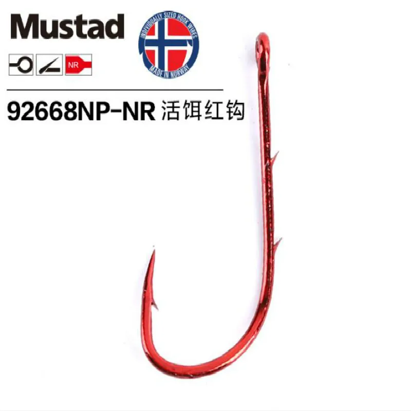 Anzuelos Mustad originales, anzuelos De Pesca De fundición con cebo vivo, anzuelo De púas rojo De acero rico en carbono 92668, Wedkarstwo Anzol Anzuelos De Pesca - imagen 2