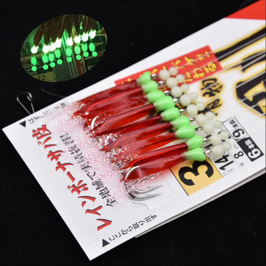 Anzuelo sabiki grande de 9 ganchos, conjunto de anzuelos de cuerda de pesca en el mar, aparejo Vertical, menhaden, ribbonfish o mullete, caballa con madeja, 1 bolsa - imagen 4