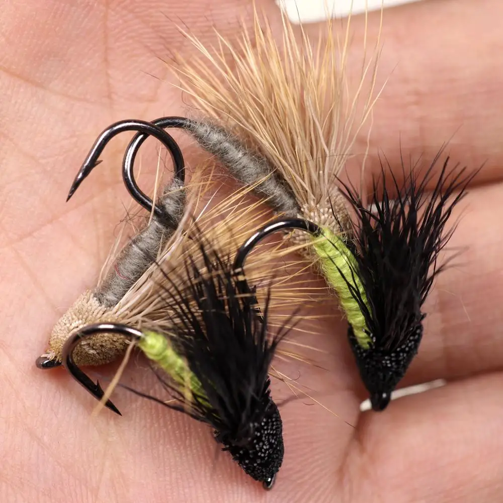 Bimoo 6 unids/lote # 10 moscas de pelo de ciervo cigarra, mosca flotante para lubina, arcoíris, marrón, trucha de Brook, pesca con mosca, moscas de verano, cebo para peces grandes - imagen 4