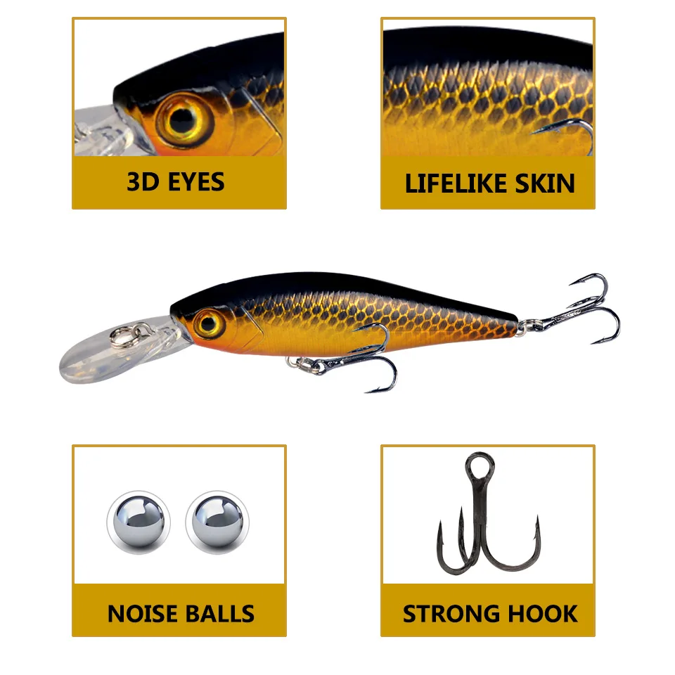 Señuelos de Pesca en forma de pececillo, 1 unidad, 10cm, 9,5g Isca Artificial Wobbler Crankbait, cebo duro, aparejos de Pesca - imagen 3