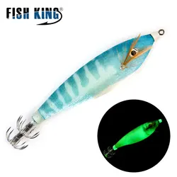 FISH KING-plantillas luminosas de calamar, señuelo de pesca de mar, pulpo, 11cm, ojos 3D, cebo duro Artificial, anzuelo de calamar de agua salada, 16g