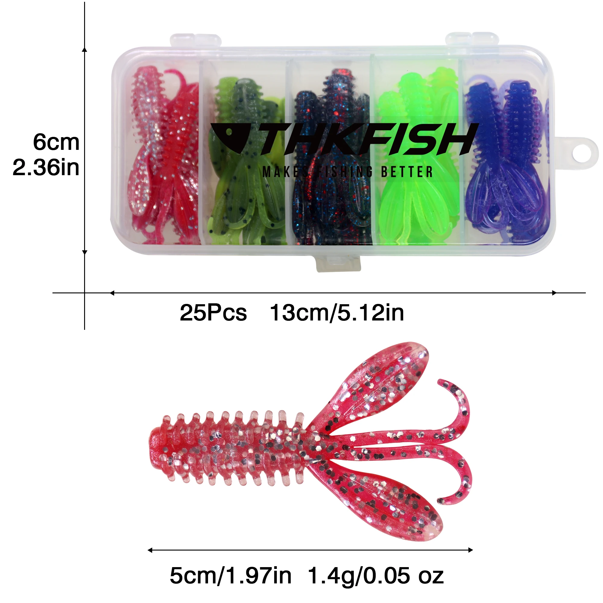 THKFISH 25 uds señuelo de camarón suave 5cm 1,4g cebo de silicona Señuelos de Pesca cebos artificiales de goma gusanos blandos para pesca de carpa - imagen 2