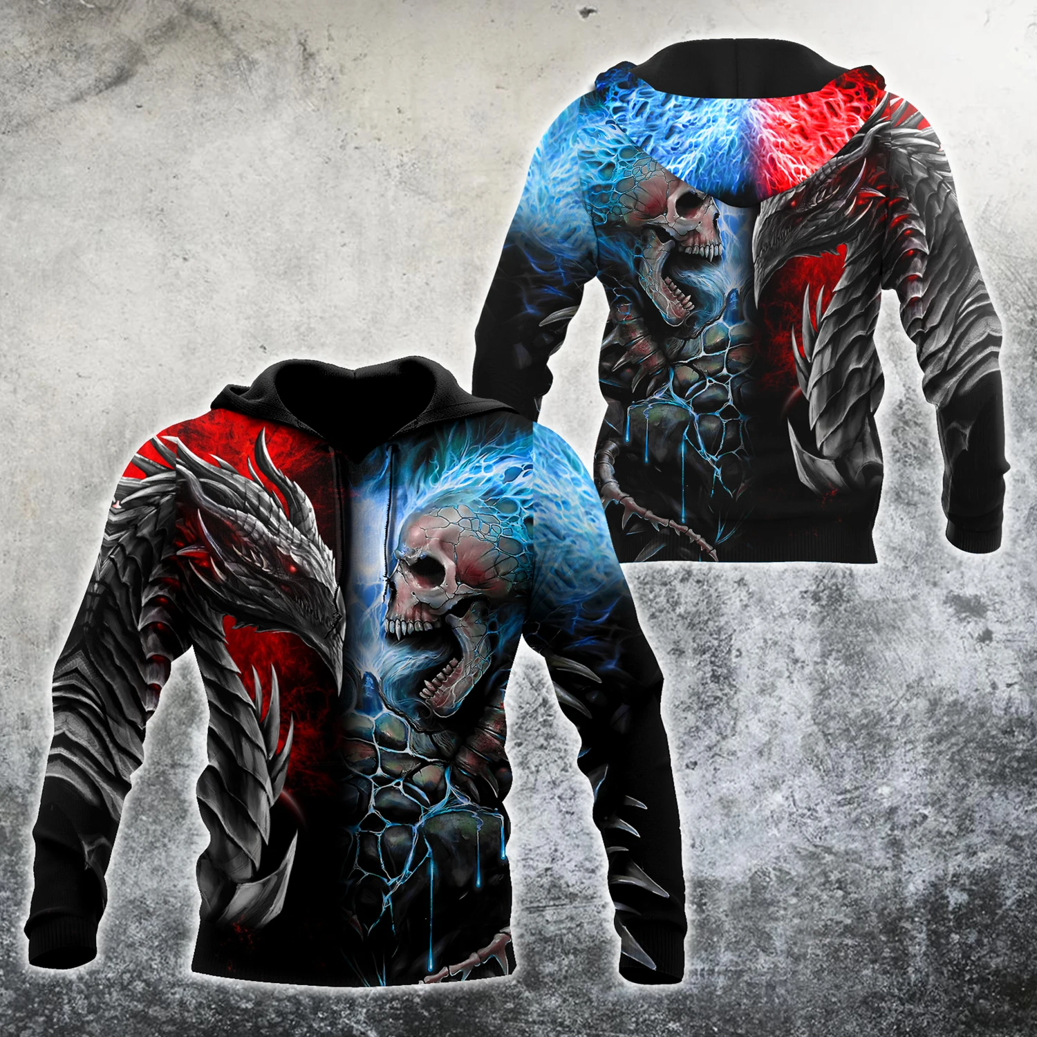 Sudaderas con capucha de otoño para hombre con estampado 3D de calavera y dragón, ropa de calle Unisex, chaqueta informal con cremallera, jersey KJ502