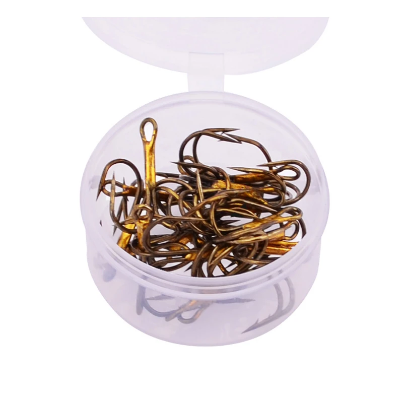 Anzuelos de pesca de acero al carbono, anzuelos triples de pesca de 4 colores, negro/marrón/Blanco/rojo, 2/4/6/8/10 #, 20 unid/caja - imagen 5