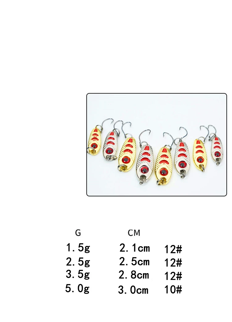 1 Uds Mini señuelo de Metal 1,5g 2,5g 3,5g 5g cebo duro punto rojo luminoso aparejos de pesca con mosca Wobblers Isca pesca con cuchara Artificial - imagen 5