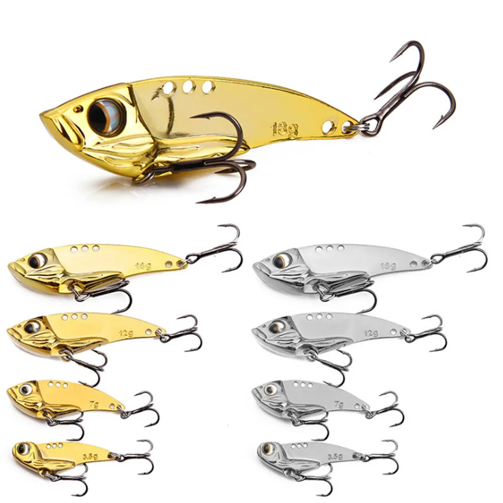 Señuelo de pesca de Metal dorado y plateado VIB, 3,5g, 7g, 12g, 18g, ojos 3D, cuchara giratoria, cebo duro para carpa, aparejos de pesca con gancho, 1 ud.