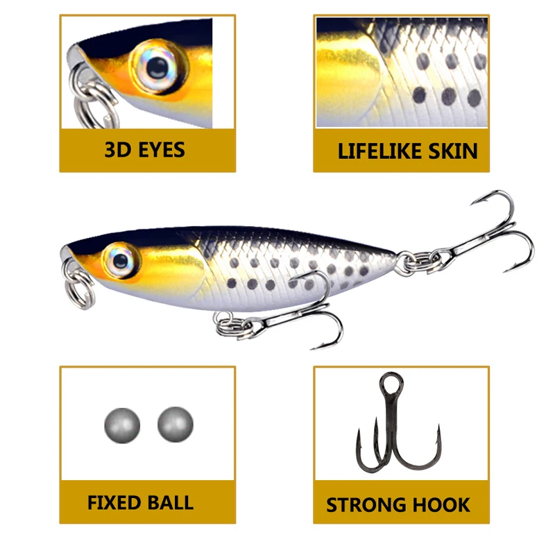 Señuelos duros de Pike para pesca, cebos artificiales con anzuelo triple, aparejos para nadar, 1 unidad, 4,5 cm, 1,8g