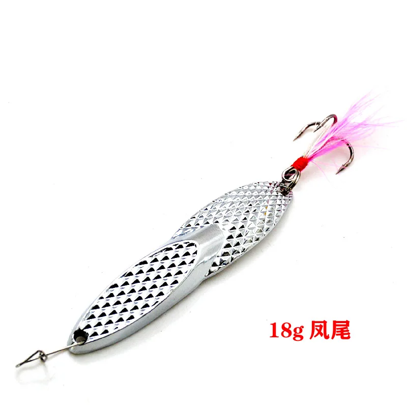 Cucharas de pesca de Metal, señuelo duro de simulación de delfines, búho acuático, Pteris, señuelos artificiales, anzuelos de plumas triples, lote de 5 piezas - imagen 3