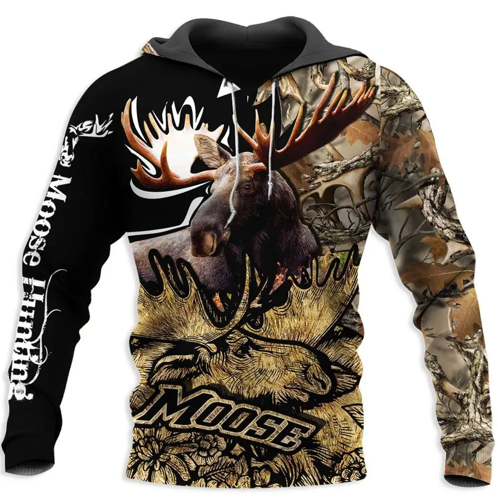 Moose Hunting 3D completamente estampado Sudadera con capucha para hombres/mujeres Harajuku moda Sudadera con capucha chaqueta Casual pulóver sudaderas con capucha KJ024 - imagen 4