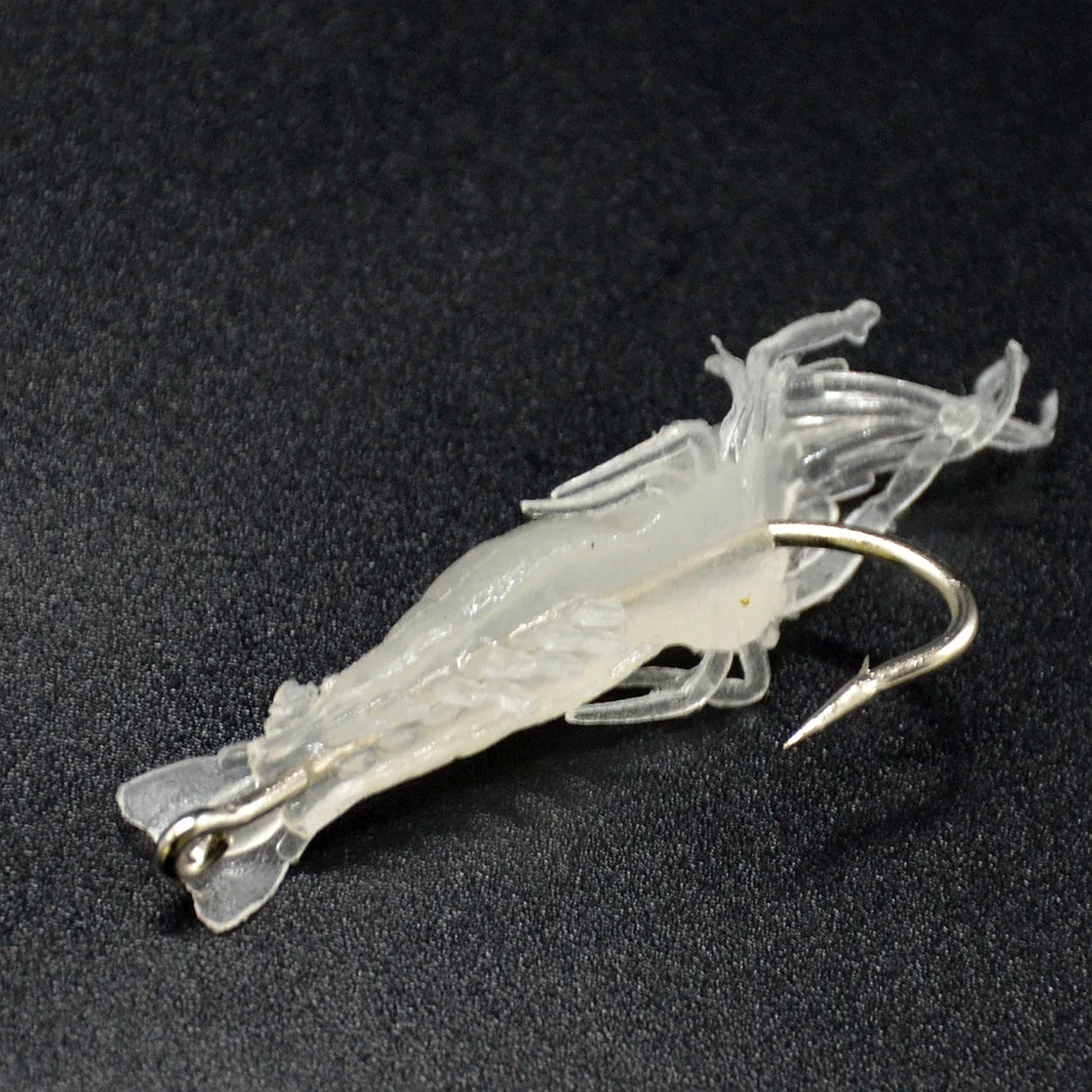 Pesca de 5cm, cebo suave de camarones, camarones de hierba brillantes, anzuelo de púas, pesca de día y noche, señuelos artificiales, lote de 4 piezas - imagen 4