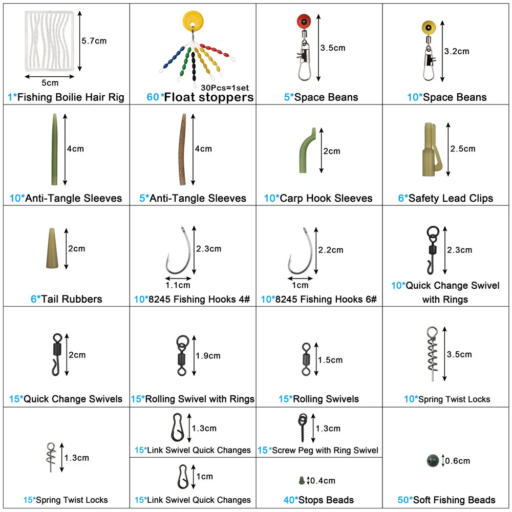 Aparejo de pesca de carpa, anzuelo giratorio de cambio rápido mate, Boilie, cebo, se detiene, manga antienredos, accesorios de pesca de carpa, 348 piezas - imagen 2