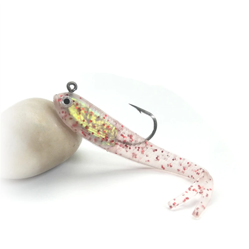 5 unidades de cebo blando de 75Mm con anzuelo, anzuelo de pez Wobbler, cebo de silicona Artificial con plomo, accesorios de pesca - imagen 4