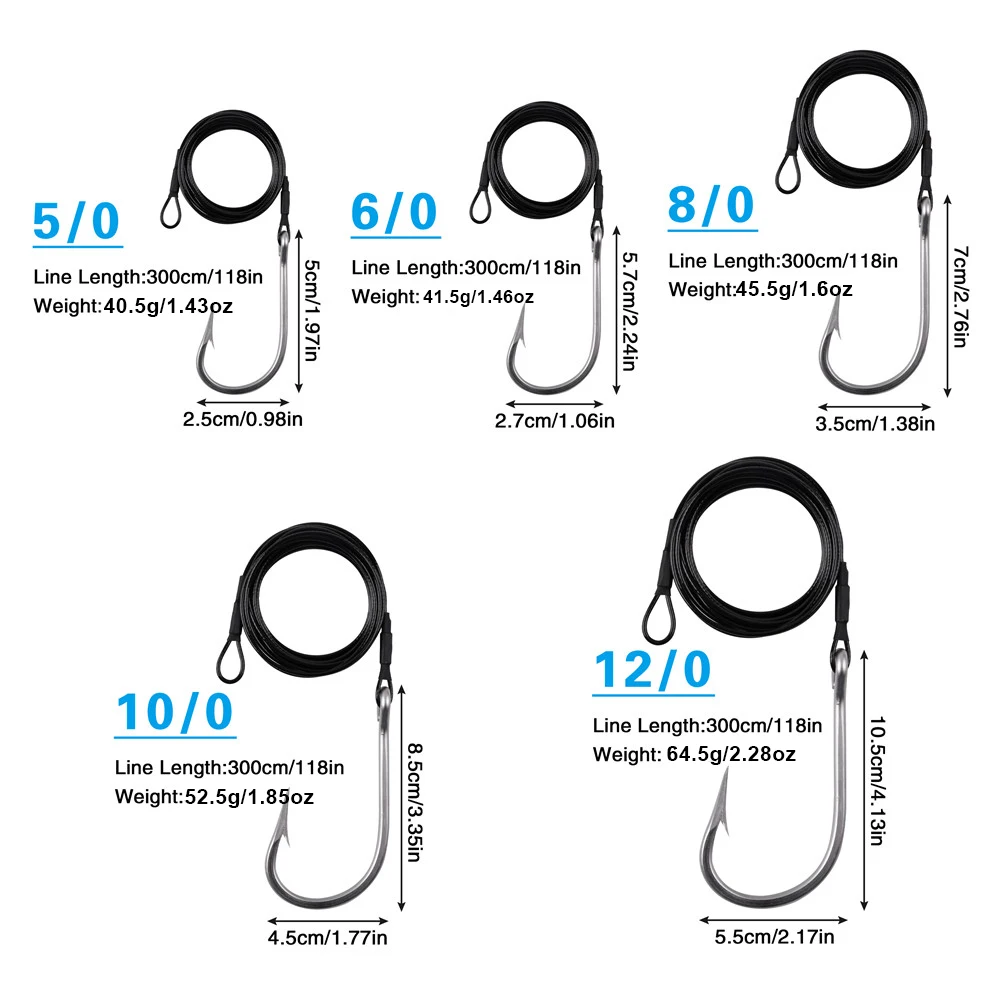 Anzuelos de pesca de atún, aparejo de plantilla de juego grande, 400LB, Cable recubierto de nailon, líder de alambre, aparejo, anzuelos de tiburón de agua salada, 5/0-12/0 - imagen 2