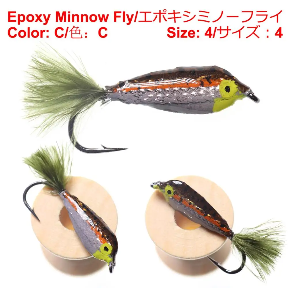 Bimoo 4PCS # 4 # 10 Epoxy Minnow Streamer Fly 6 colores trucha pesca con mosca cuchara cebo señuelo - imagen 3
