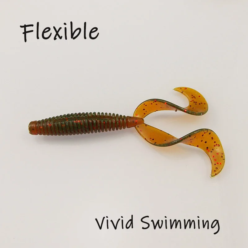 ESFISHING-cebo de Pesca suave, señuelo de cola doble, larva de 84mm, 12 Uds., cebo Artificial, aparejos de lubina, Pesca Isca, gusano rizado - imagen 2