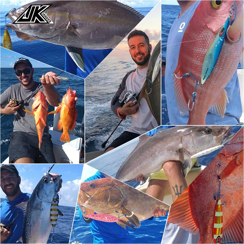 JK Anzuelos dobles de púas de agua salada 5/0 6/0 anzuelos de acero al carbono de alta capa de níquel 4 x gancho Jigging mar de pescado - imagen 5