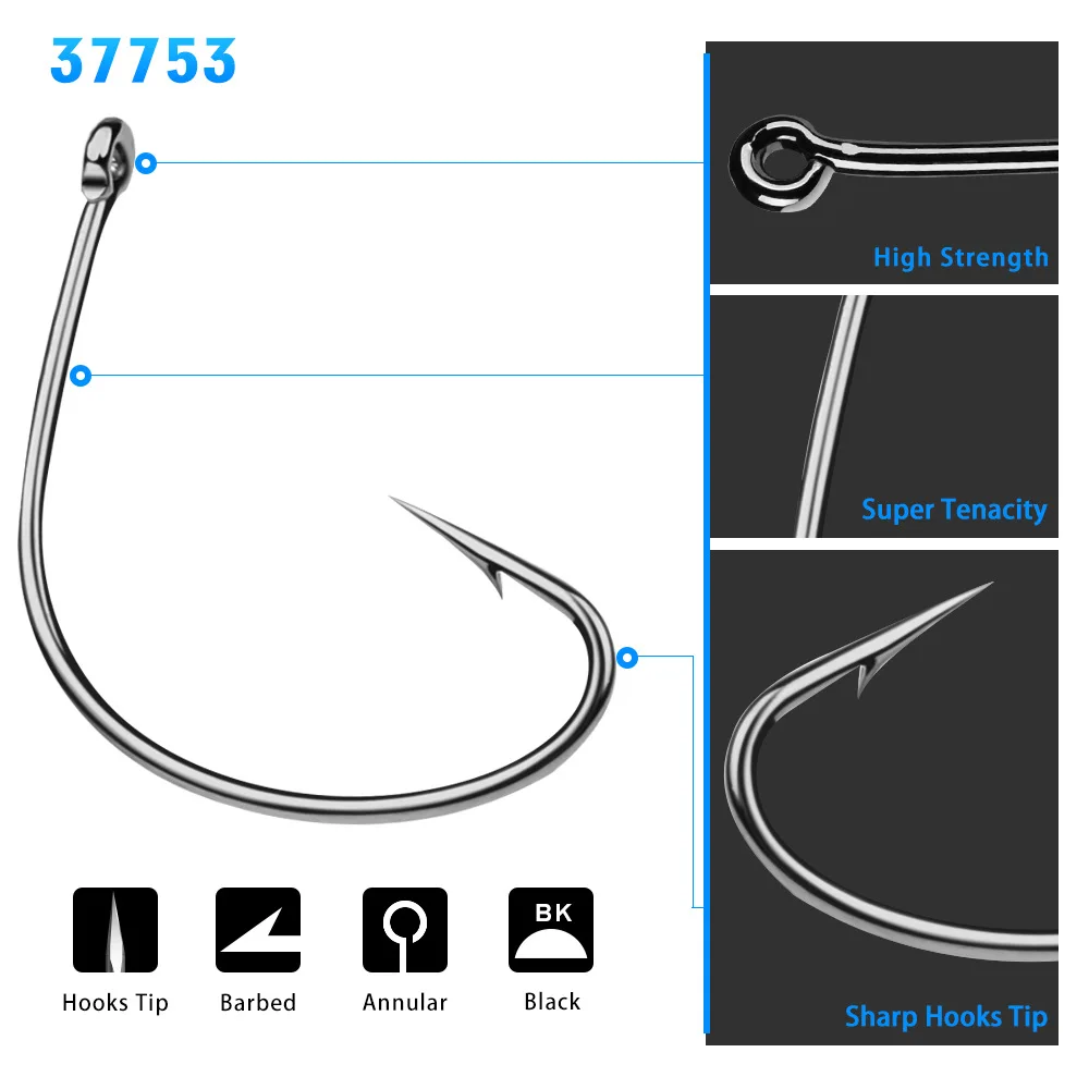 Anzuelo de pesca de un solo gancho, gancho de acero de alto carbono con lengüeta, anzuelos circulares a granel, aparejos de pesca, 100 Uds. - imagen 3