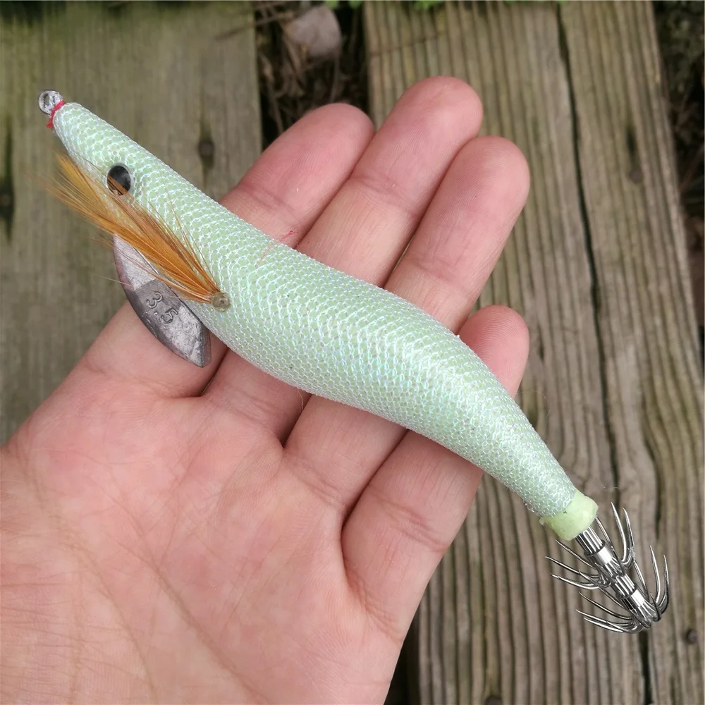10 Uds. Señuelo luminoso para camarones, plantillas de calamar, bola interior 2,5 #   3.0 #   3.5 #   Señuelo de pesca Jigging con cebo artificial para pulpo de sepia - imagen 4