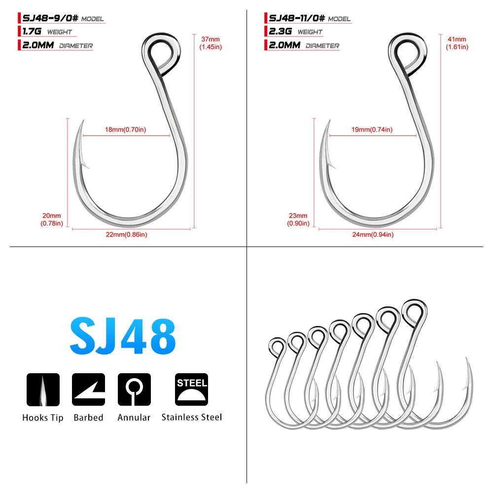 Anzuelo de pesca Jigging de acero inoxidable 100-1/0 #, anzuelos de pesca resistentes, anzuelos de agua salada anticorrosión, 11/0 Uds. - imagen 4