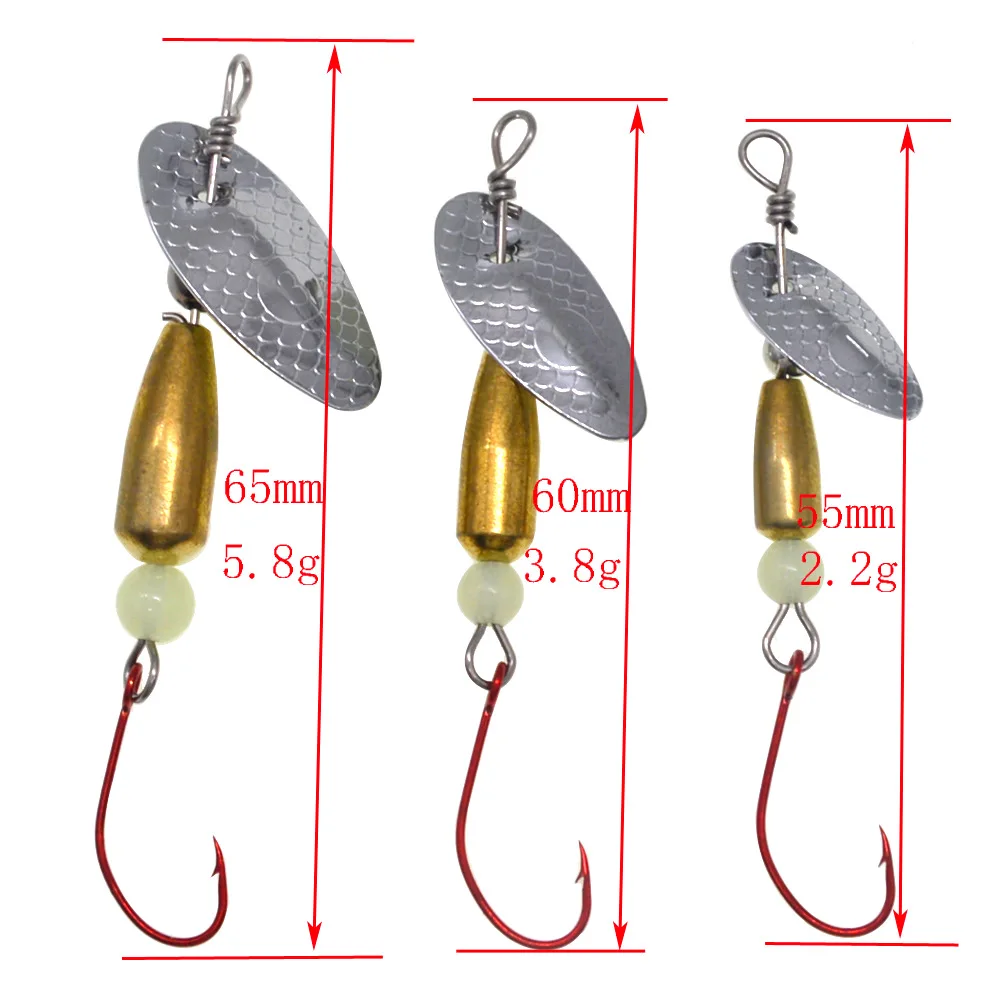 Señuelo Artificial de pesca, cebo giratorio compuesto, cucharas de rotación de mosca, gancho largo, 2,2g/3,8g/5,8g, lote de 2 piezas, venta - imagen 4