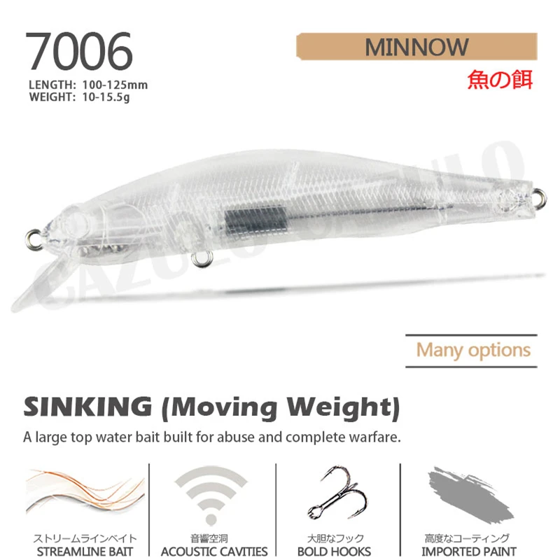 Accesorios de pesca de pececillos sin pintar en blanco, Isca señuelo, peso Artificial, 10-15,5g, ABS, Wobblers de hundimiento DIY, aparejos de lubina, Leurre - imagen 2